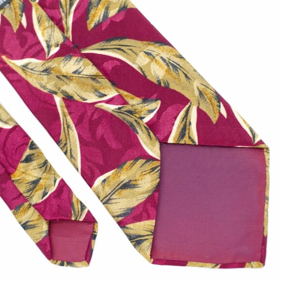 Envoy Limited Edition Jacquard Print Red Brown Tropical Leaf Short Silk Tie - Picture 5 of 6